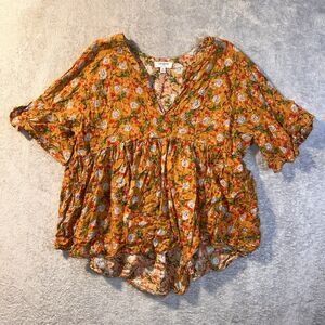 Umgee Boho Top NWOT Flowy Size Small Boutique Yellow Floral Flowy Top